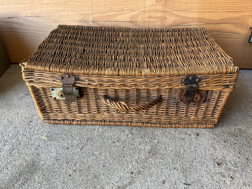 Vintage rieten picknickmand / opbergkist, Ophalen, Gebruikt, Zonder inhoud