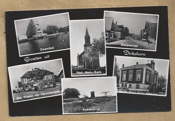 Oude Ansichtkaart Dirkshorn - Zwembad, Kerk, Dorpsstraat, Ophalen of Verzenden, 1960 tot 1980, Gelopen, Noord-Holland