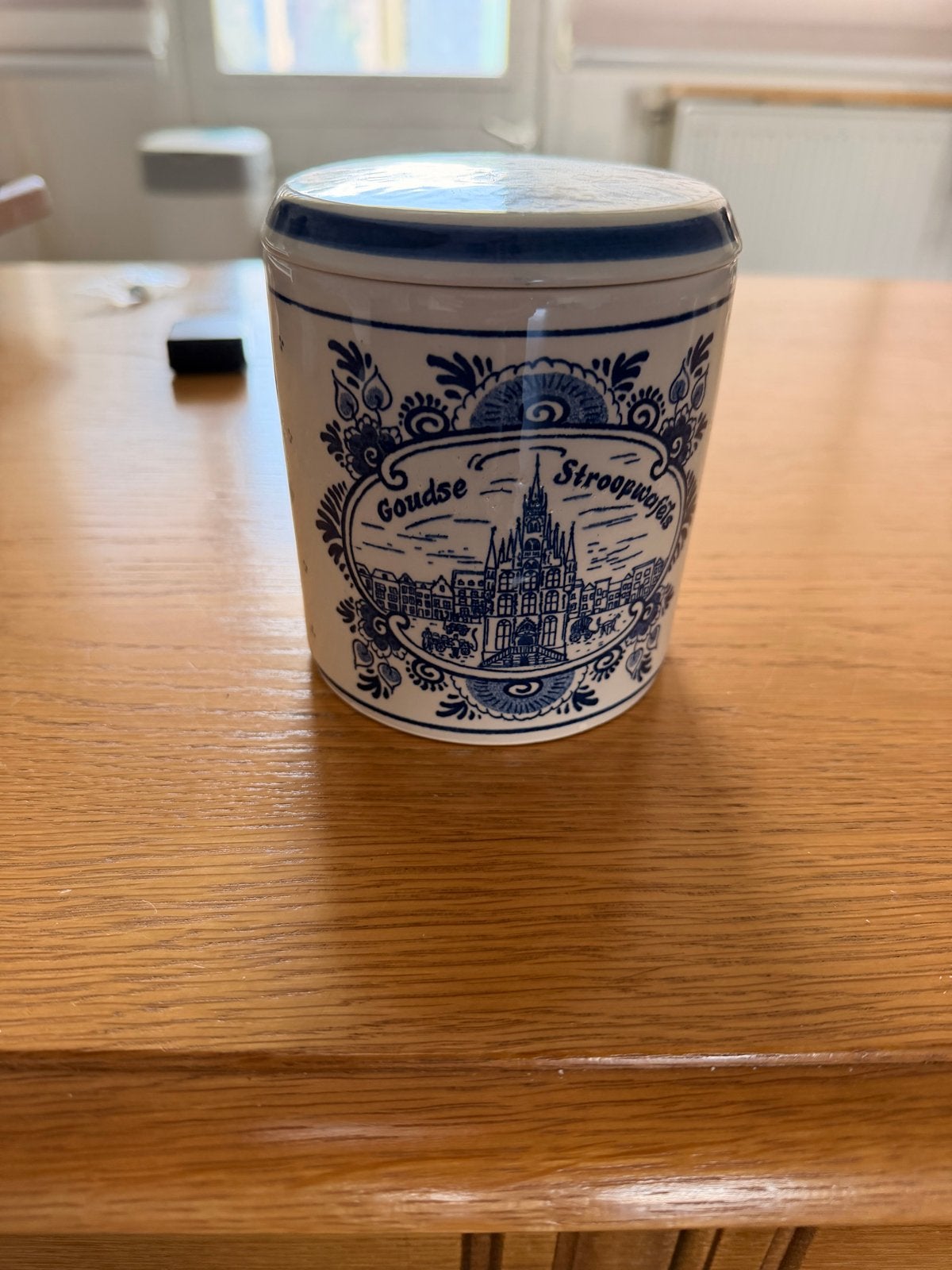 Delfts Blauw Stroopwafel Pot - Handgeschilderd, Ophalen of Verzenden