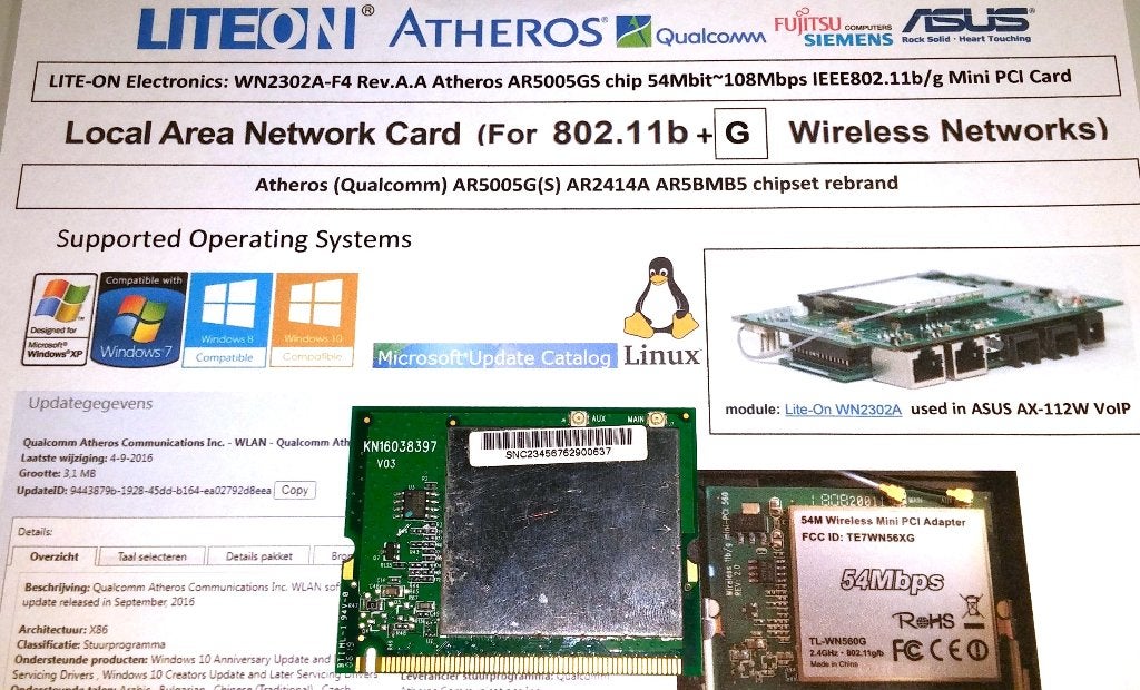 PCI netwerkkaart Lite-On WN2302A-F4 Atheros AR5005GS 54Mbps, Ophalen of Verzenden, Lite-On Atheros