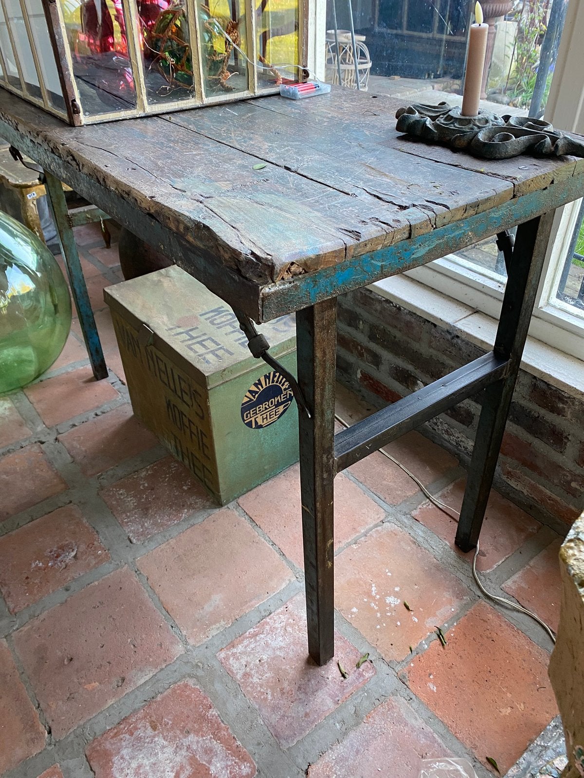 Sidetable met ijzeren onderstel, Gebruikt, 100 tot 150 cm, Nvt, Rechthoekig