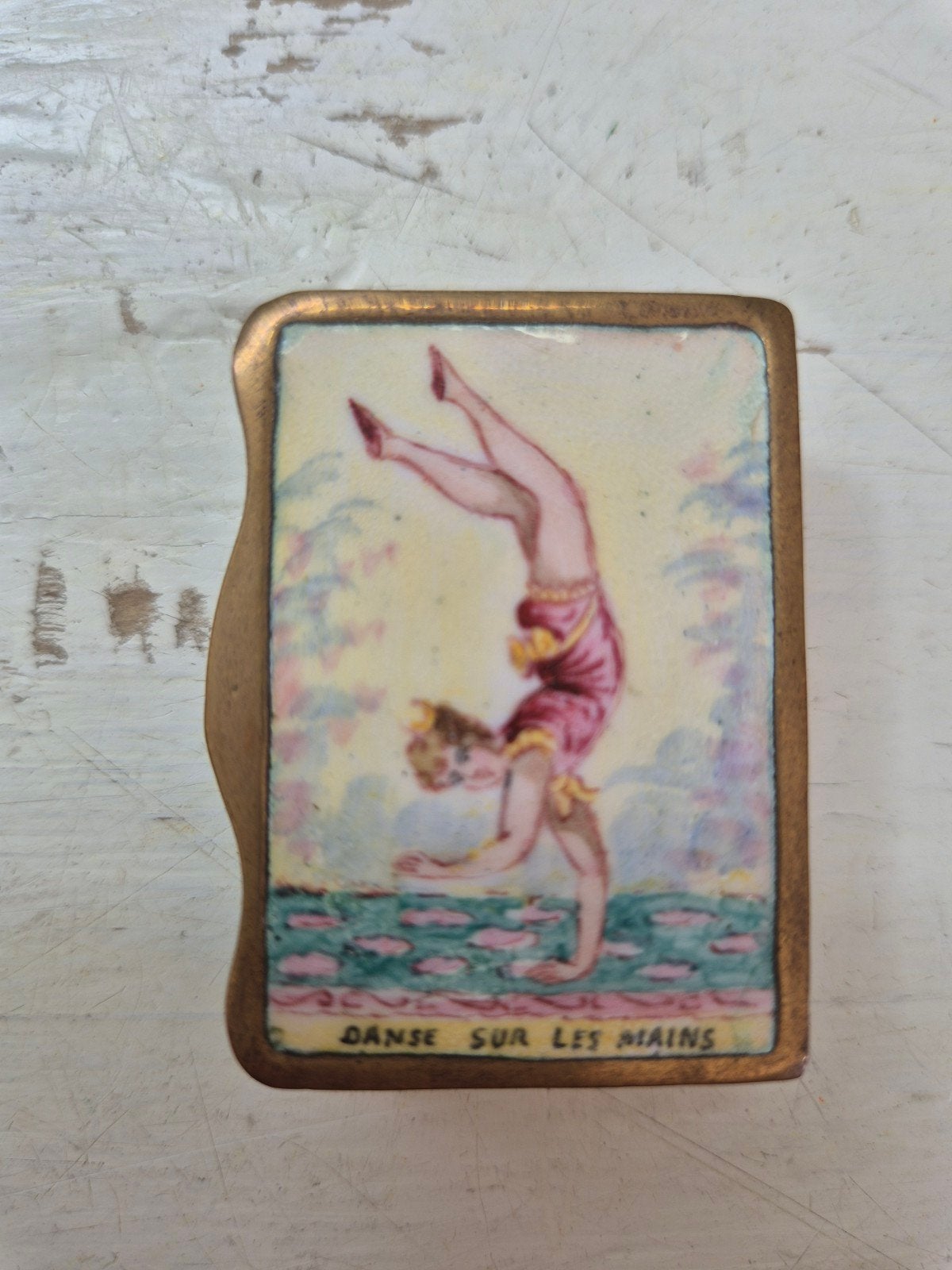 Antiek Frans doosje met emaille decoratie, Ophalen of Verzenden