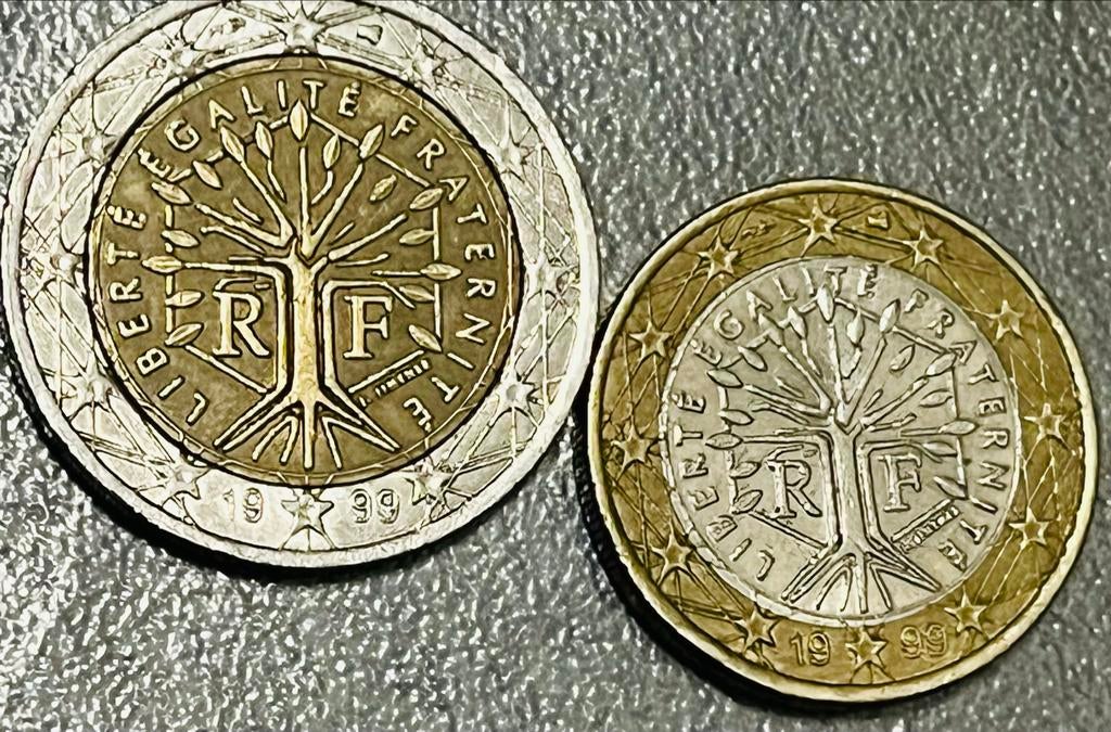 Franse 1 en 2 Euro munten uit 1999, Postzegels en Munten, Munten | Europa | Euromunten, Ophalen of Verzenden, Frankrijk, Overige waardes