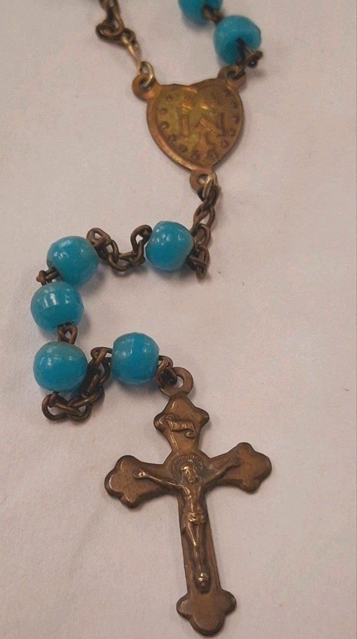 Vintage franse rozenkrans met glaskralen, Ophalen of Verzenden, Zo goed als nieuw, Overige materialen