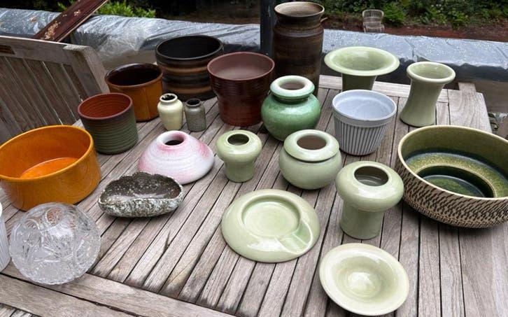 Retro vintage potten bloempotten potjes jaren 70, Tuin en Terras, Bloempotten, Rond, Ophalen of Verzenden, Aardewerk, Minder dan 40 cm