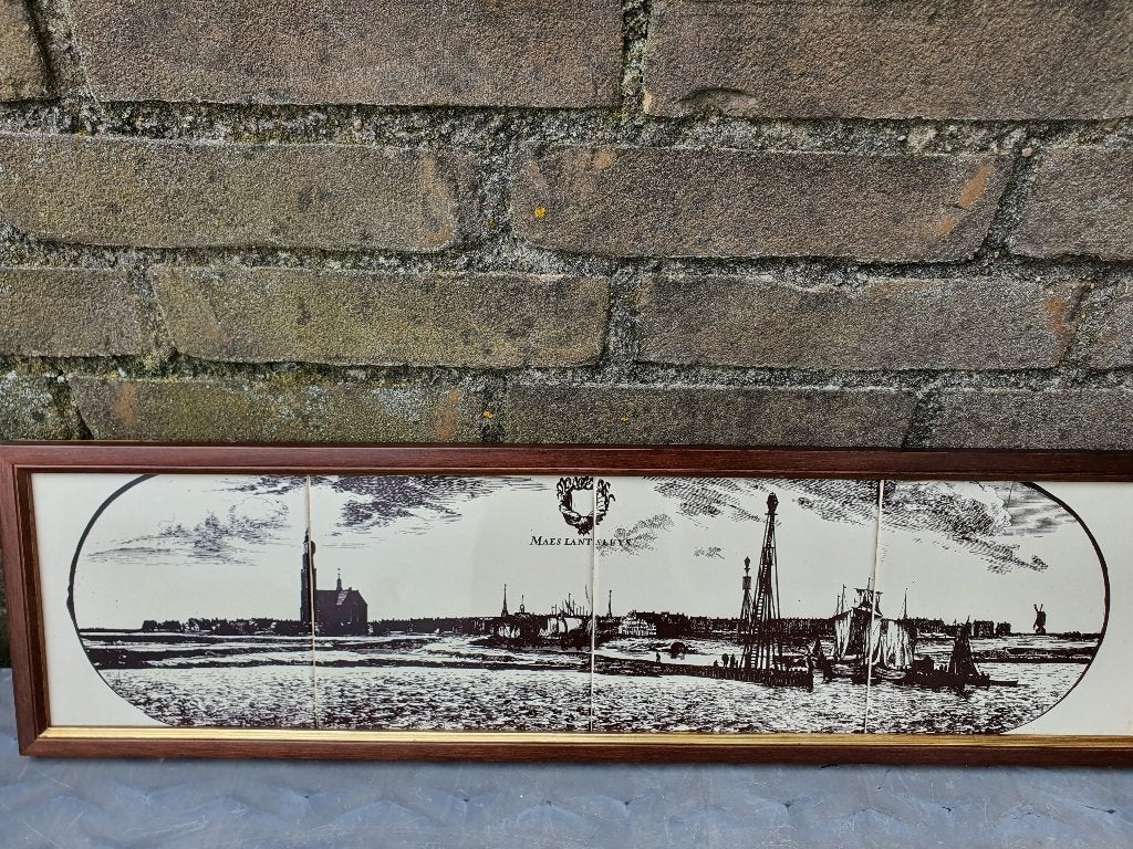 Vintage Tegeltableau Maassluis Maes Lant Sluys Ingelijst, Ophalen of Verzenden