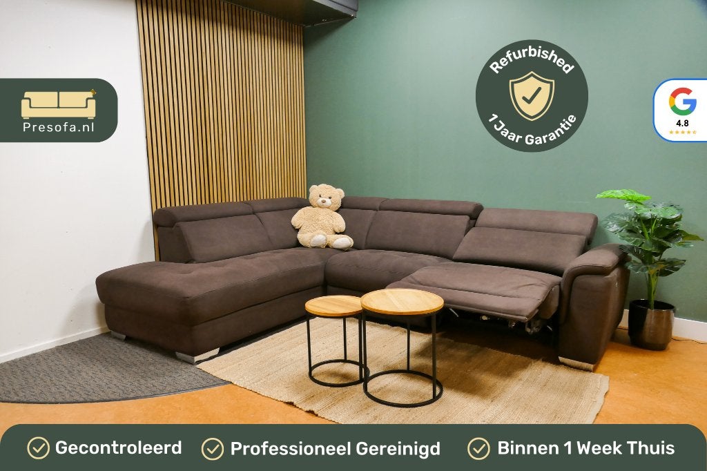 Hoekbank Bruin Elektrisch Verstelbaar [Refurbished], 250 tot 300 cm, -, -, Hoekbank