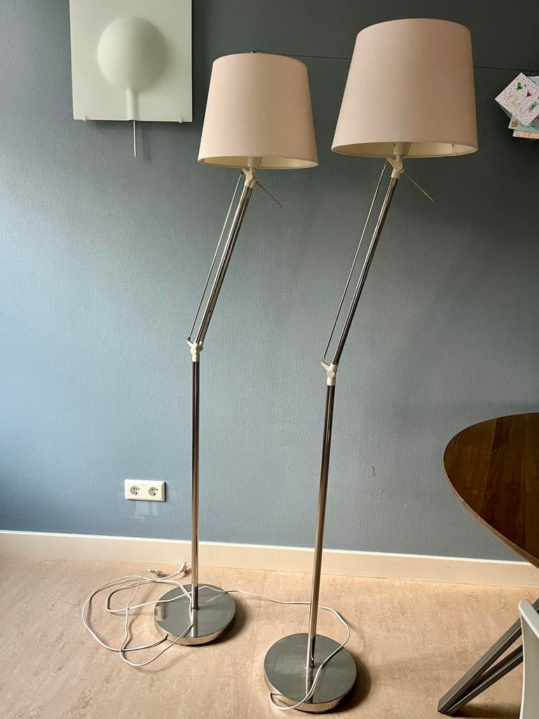 Set van 2 moderne vloerlampen met stoffen kap, Huis en Inrichting, Ophalen, Zo goed als nieuw, Metaal, 150 tot 200 cm