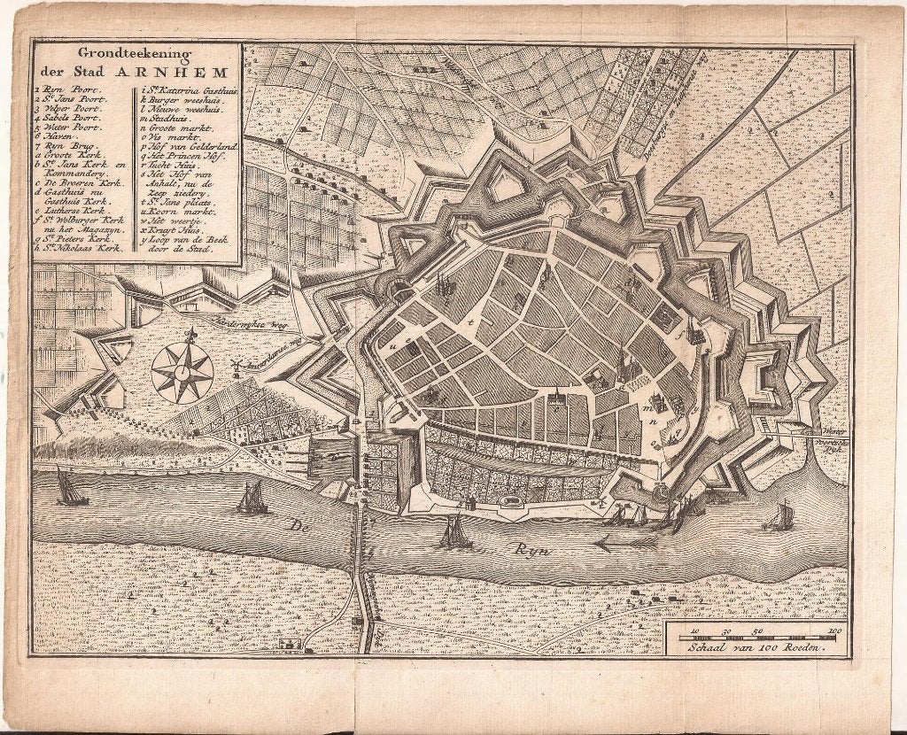 Arnhem. Grondteekening der Stad Arnhem. Tirion ca. 1749, Cartografie, Ophalen of Verzenden, Gravure, 23 cm