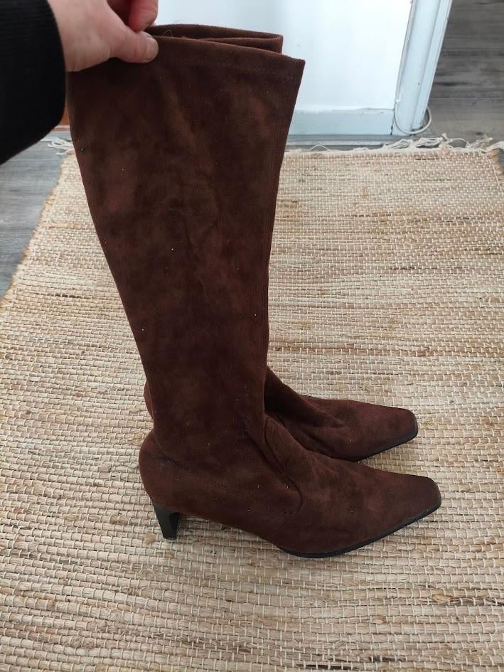 ATG bruine stoffen suède look dames laarzen met hak, Hoge laarzen, Ophalen of Verzenden, Gedragen, ATG