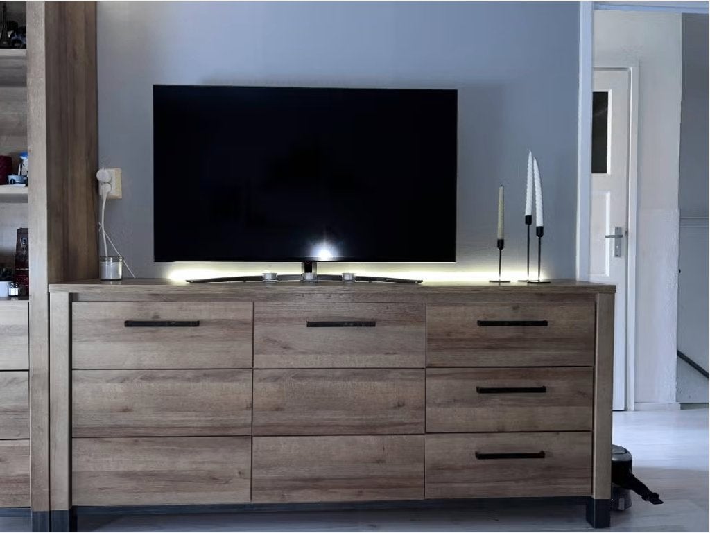 Leen Bakker dressoir Finn – licht eiken – 188 cm breed, Ophalen, Met deur(en), 150 tot 200 cm, Zo goed als nieuw