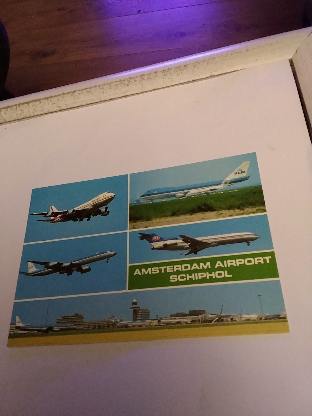 Vintage kaart Amsterdam Airport Schiphol KLM Vliegtuig, Ophalen of Verzenden, 1960 tot 1980, Ongelopen, Noord-Holland