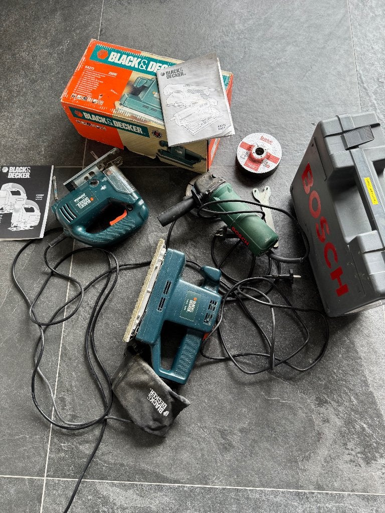 Decoupeerzaag + vlakschuurmachine + haakse slijpmachine, Ophalen, Gebruikt, Overige typen, 30 tot 70 mm