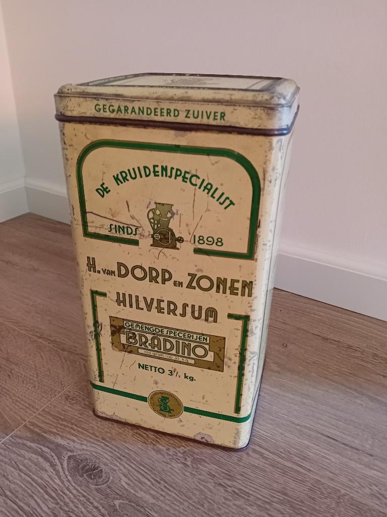 Oud blik H. Van Dorp en Zonen. Bradino 3 kg, Verzamelen, Blikken, Ophalen of Verzenden, Gebruikt, Overige, Overige merken