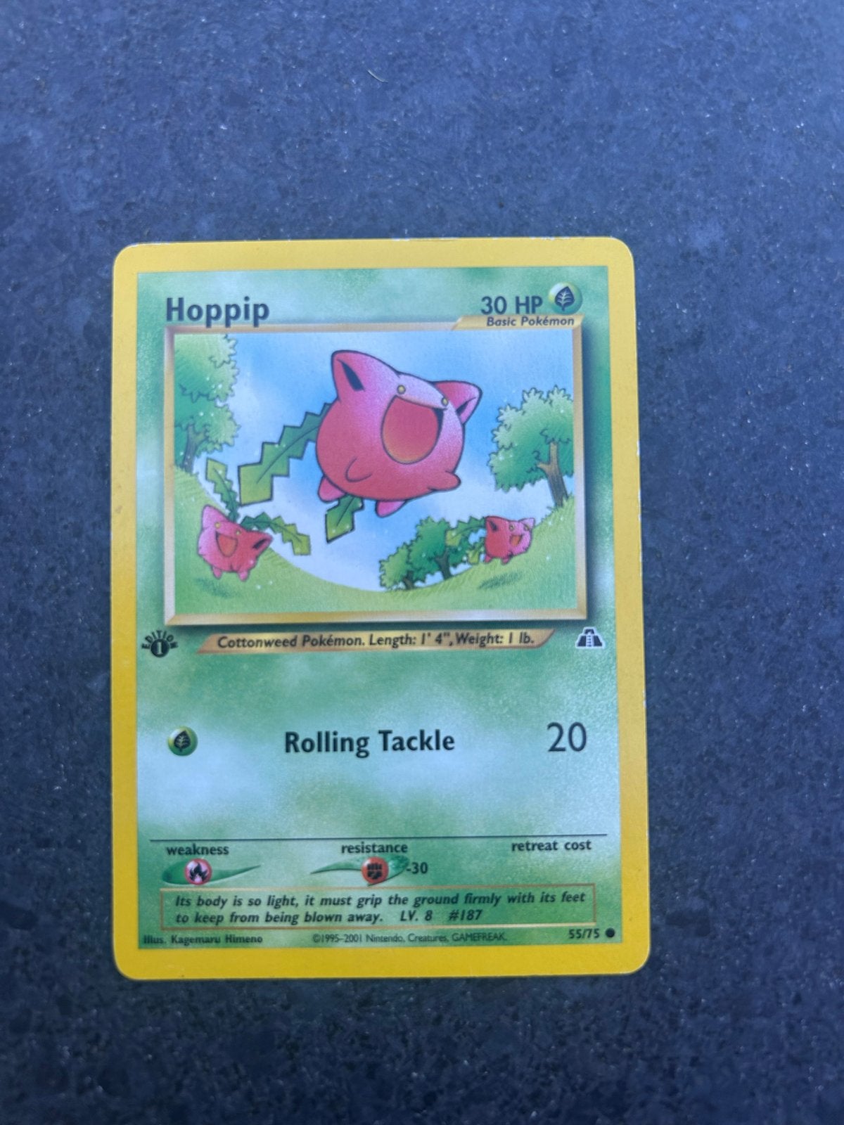 1st edition Vintage Pokémon Kaart Hoppip 55/75 Neo Discovery, Ophalen of Verzenden, Gebruikt, Losse kaart