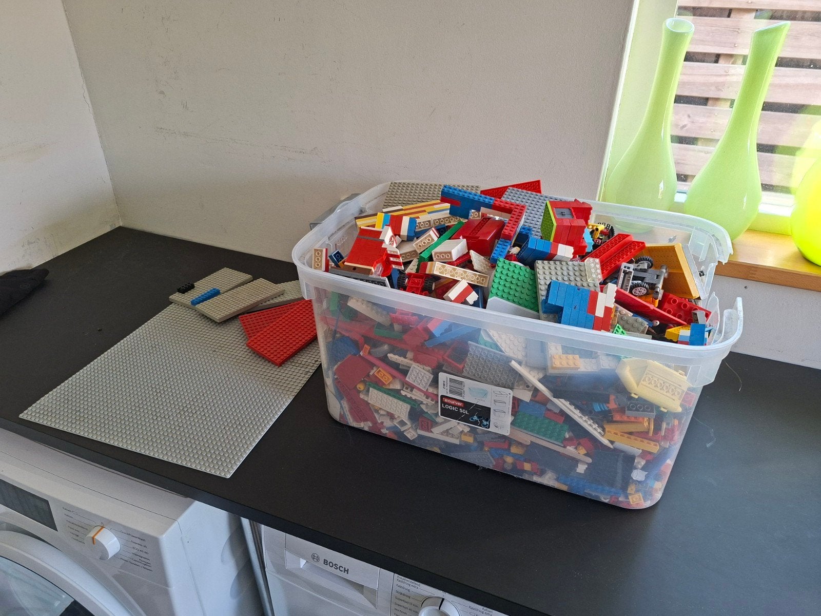 Grote doos met diverse LEGO bouwstenen en grondplaten, Ophalen, Gebruikt, Overige merken