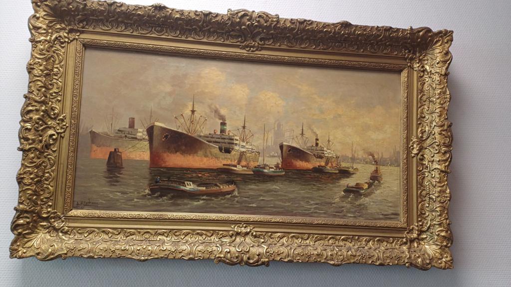 Maritiem Schilderij.  Schepen in de Haven, Antiek en Kunst, Kunst | Schilderijen | Klassiek, Ophalen of Verzenden