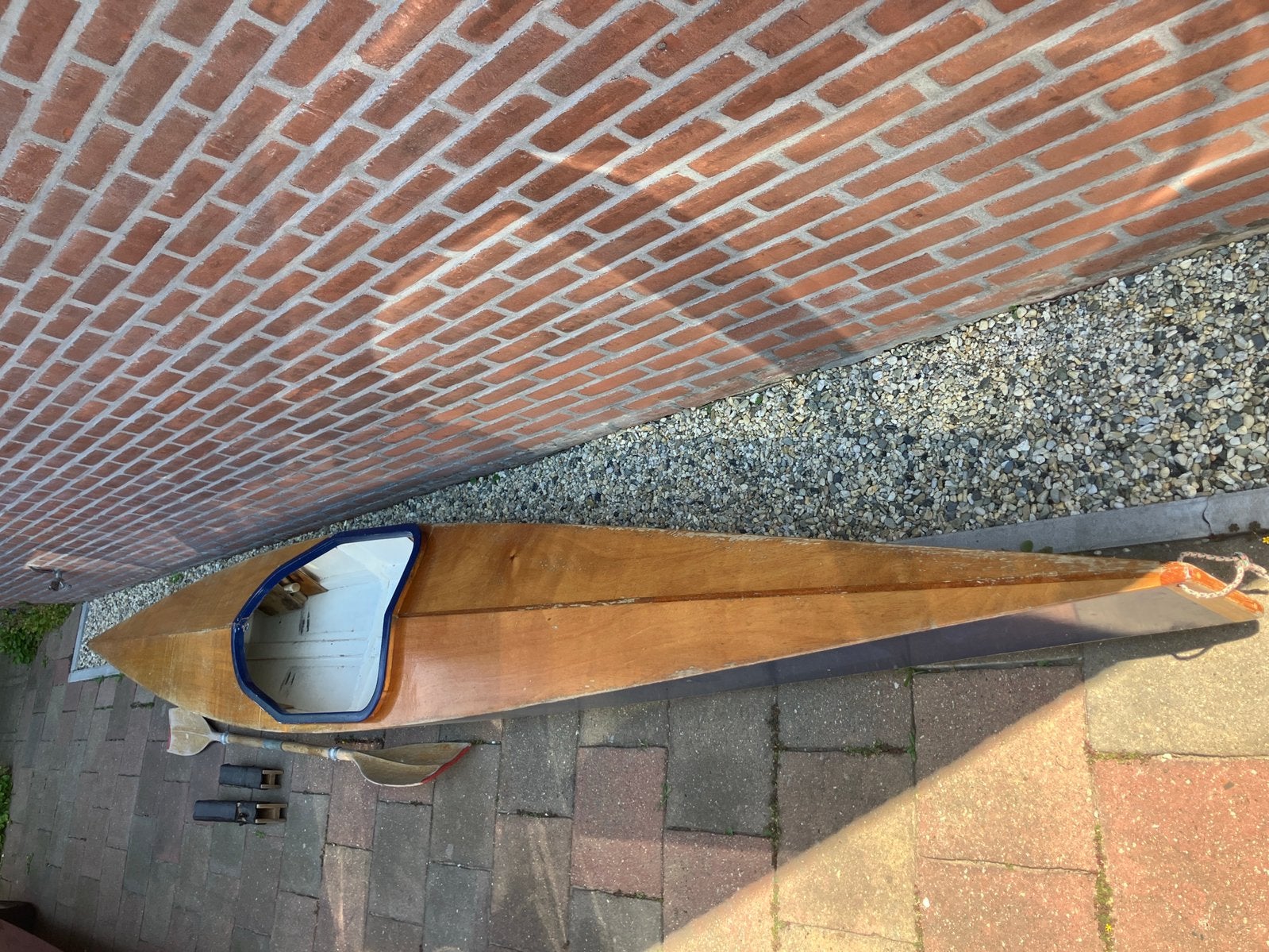 Leuke houten 1-persoons kano 4,7m - waterdicht, Watersport en Boten, Kano's, Ophalen, Gebruikt, Eén persoon, Met peddels