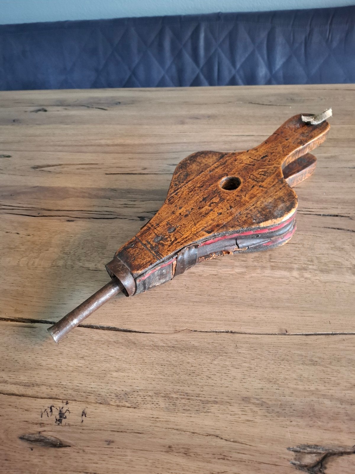 Antieke Houten Blaasbalg voor Open Haard of Kachel, Antiek en Kunst, Ophalen of Verzenden