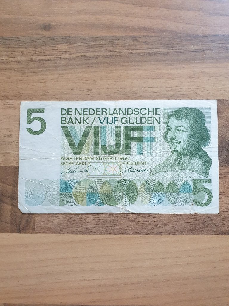 Bankbiljet 5 gulden 1966 "Vondel", Postzegels en Munten, Verzenden, 5 gulden, Los biljet