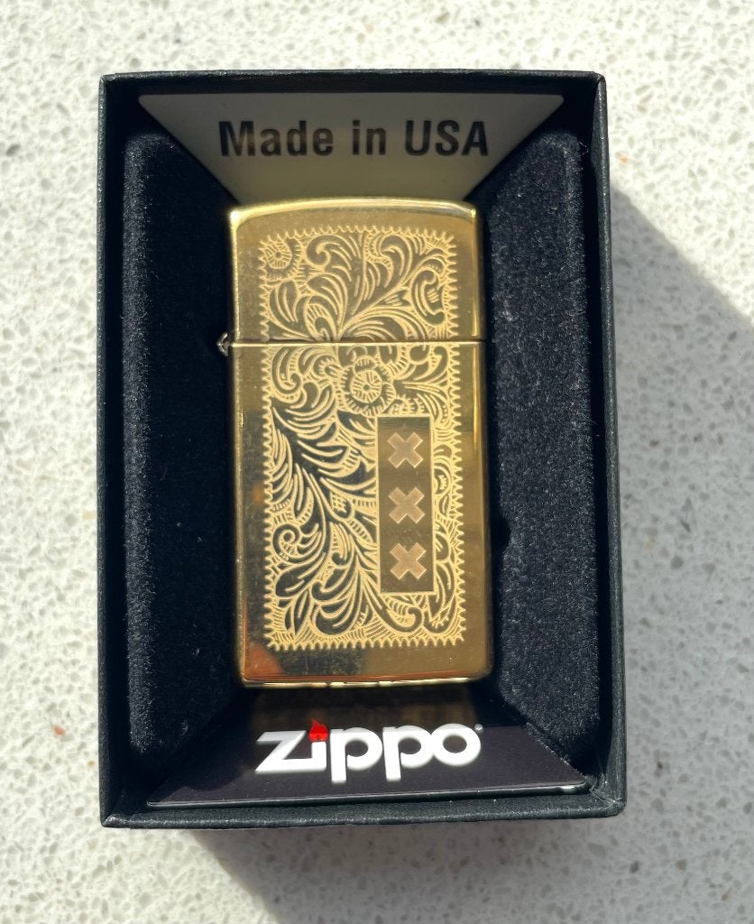 Zippo 60000812 Slim Venetian Brass, Ophalen of Verzenden, Zo goed als nieuw, Aansteker