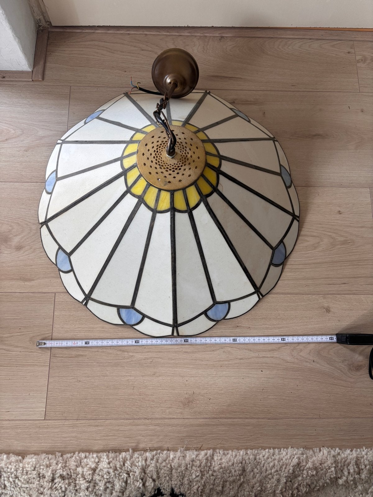 Plafondlamp glas in lood, vintage stijl, Huis en Inrichting, Lampen | Hanglampen, Ophalen, Gebruikt, Glas, Overige fittingen
