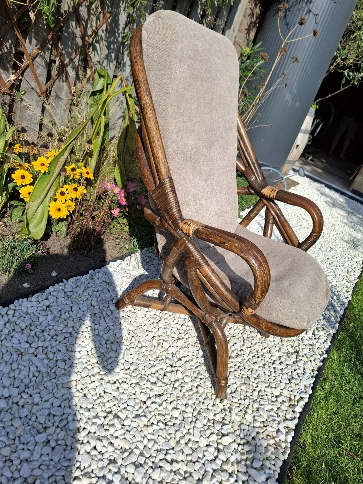 Vintage rotan fauteuil met kussen, Ophalen, Gebruikt, Bruin, Eén