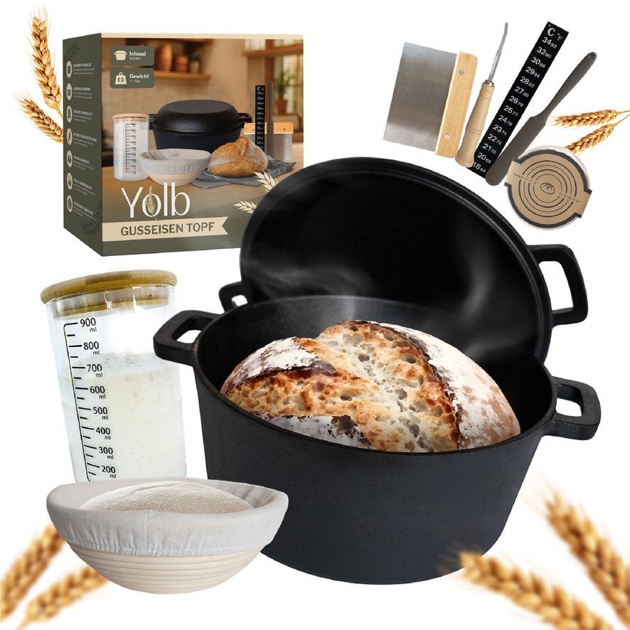 Bak zelf eenvoudig brood met gietijzeren pan en accessoires, Huis en Inrichting, Gietijzer, Verzenden, Overige typen, Nieuw
