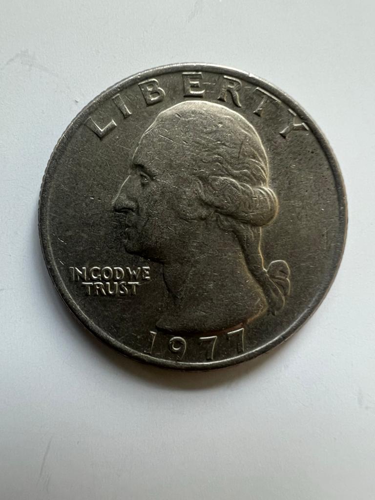 Amerikaanse Error Quarter Dollar munt 1977, Ophalen of Verzenden, Noord-Amerika, Losse munt