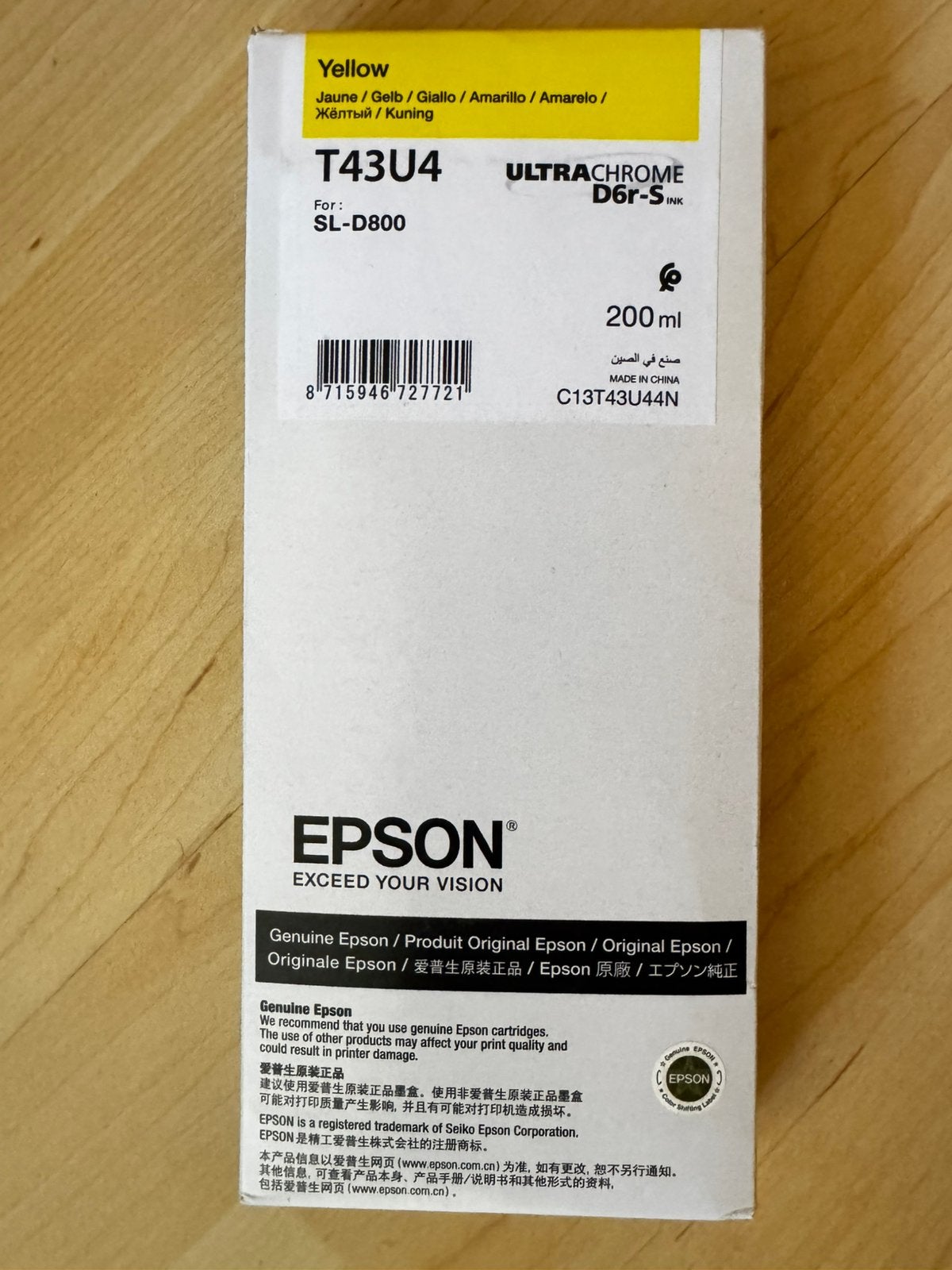 Epson T43U4 Yellow 200ml UltraChrome D6r-S | Nieuw | SL-D800, Ophalen of Verzenden, Nieuw, Overige typen