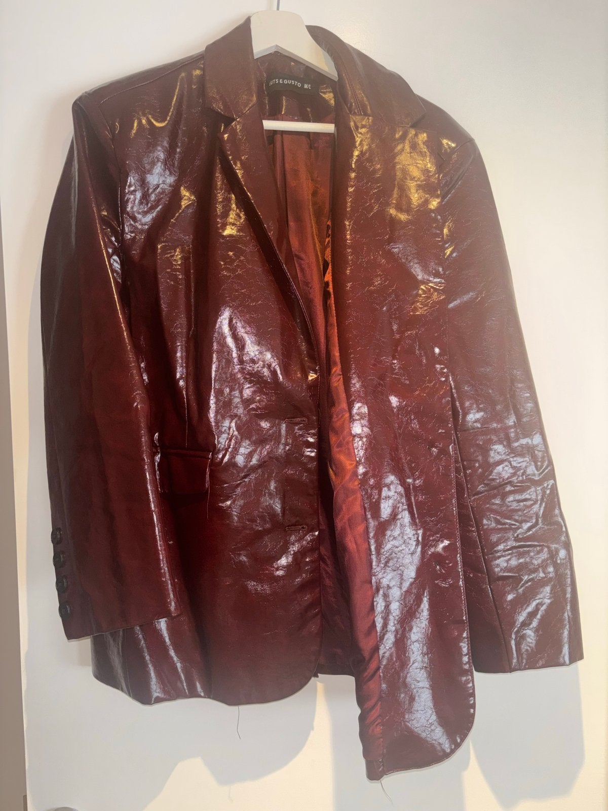 Bordeaux nep leren blazer Guts & Gusto M/L, Maat 42/44 (L), Ophalen of Verzenden, Zo goed als nieuw, Jasje
