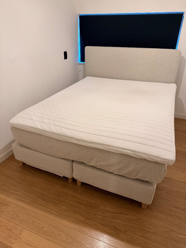 Bed, Huis en Inrichting, Ophalen, Gebruikt, Beige, Tweepersoons