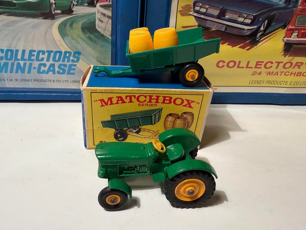 Matchbox Lesney Nr.50b John Deere Tractor & Nr.51b Trailer, Ophalen of Verzenden, Gebruikt, Tractor of Landbouw