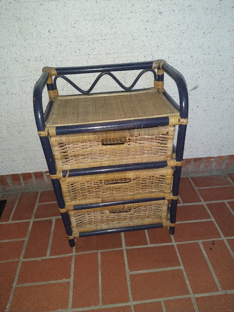 Vintage rotan laden kastje, Ophalen, Gebruikt, 50 tot 100 cm, 3 of 4 laden