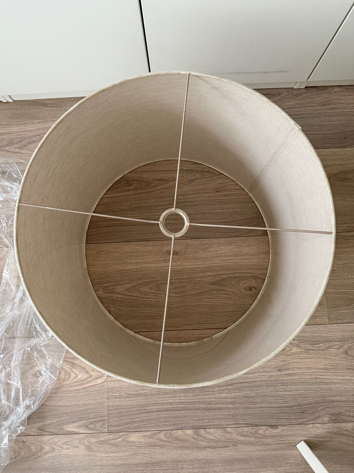Stout grote lampenkap hanglamp linnen beige groot Japandi, Ophalen, Beige, Rond, Zo goed als nieuw