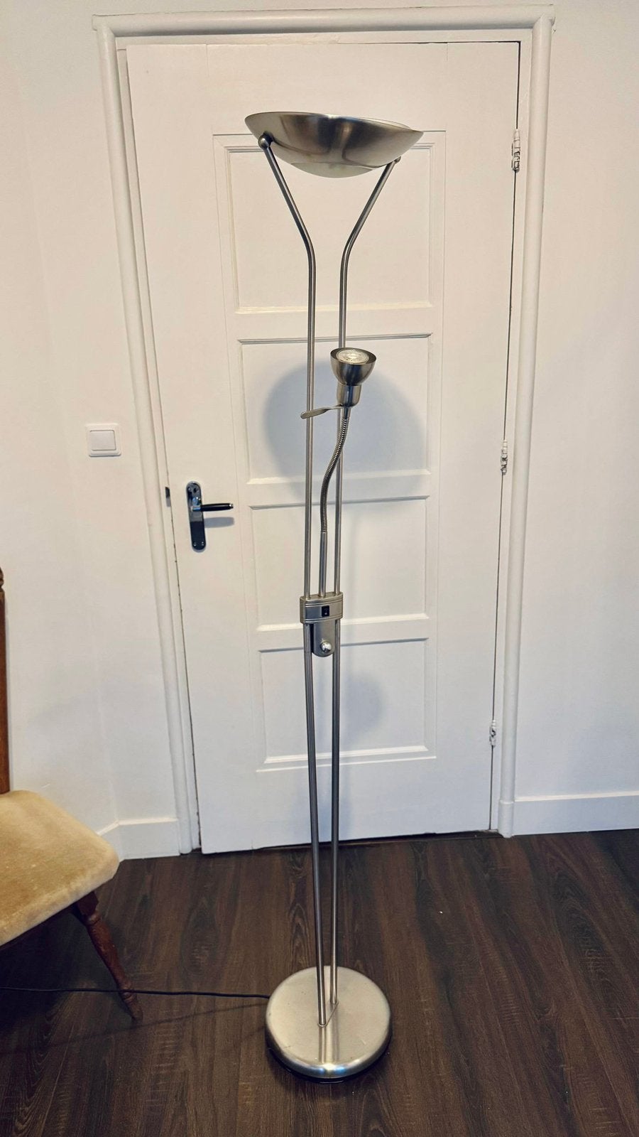 Torchiere floor lamp with adjustable reading lamp, Ophalen of Verzenden, Zo goed als nieuw, 150 tot 200 cm