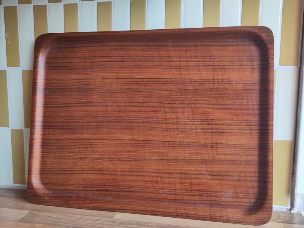 Groot vintage teakhouten dienblad jaren 60, Ophalen of Verzenden, Gebruikt, Rechthoekig, Hout