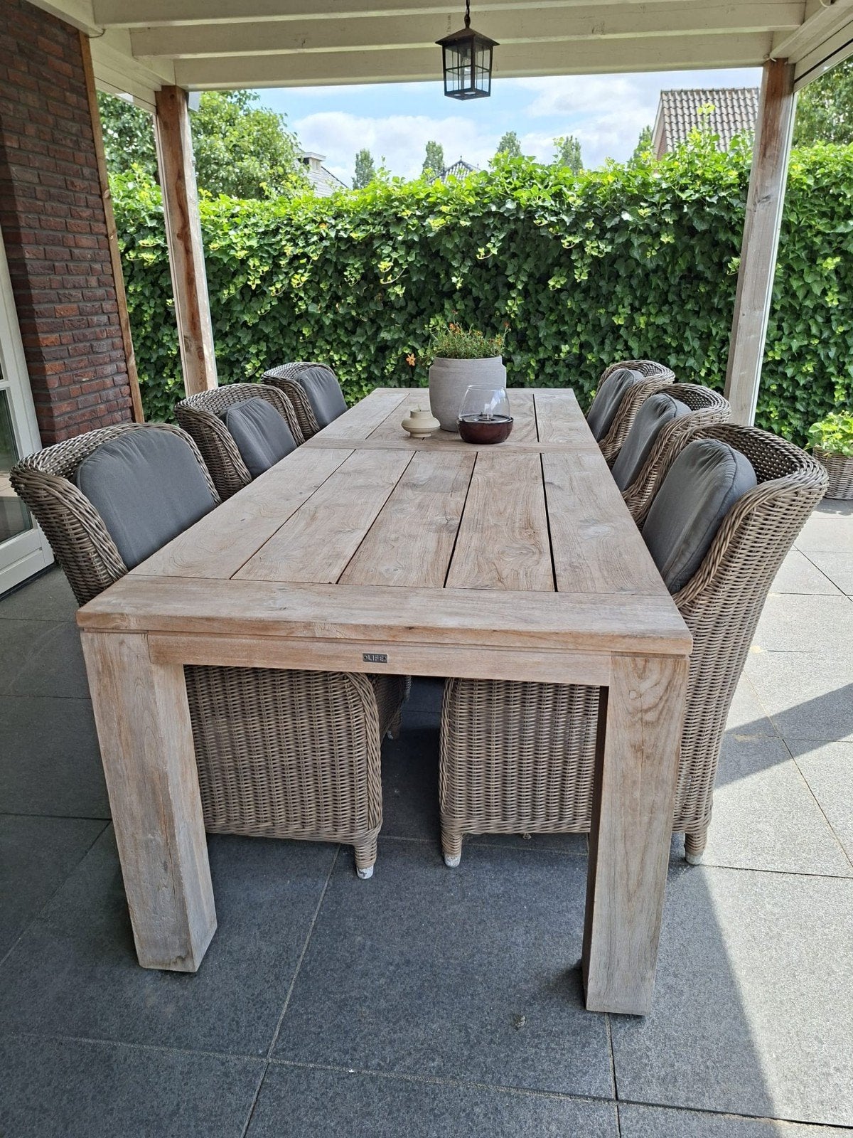 Robuuste Buitentafel met 6 Stoelen - LIFE & 4SO, Ophalen, Gebruikt, 6 zitplaatsen, Tuinset