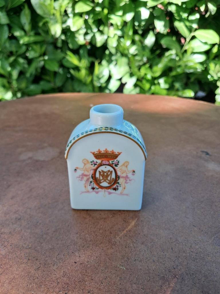 Antieke Portugese porseleinen potje met kroonmotief, Ophalen of Verzenden