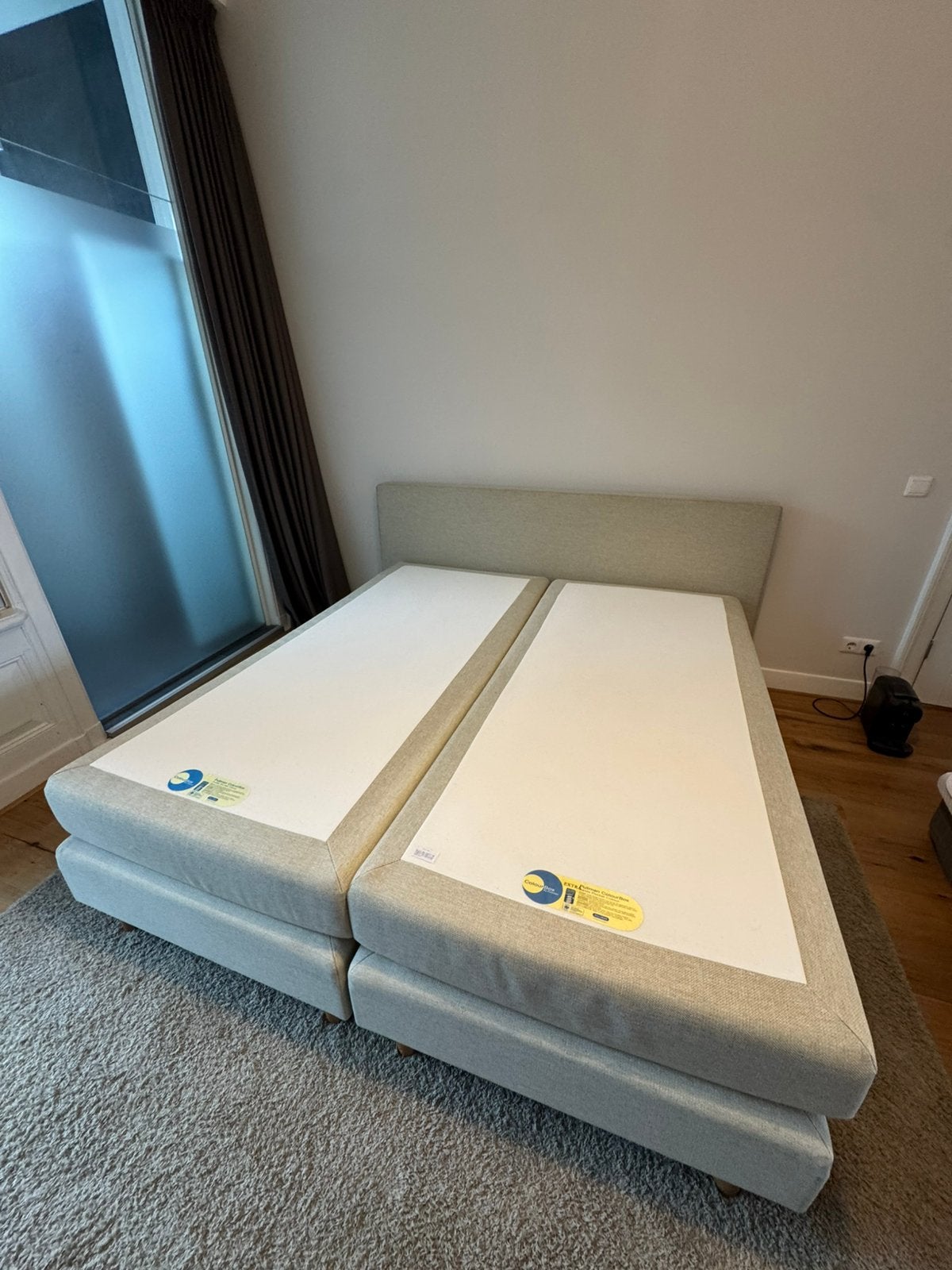 Pullman boxspring 180x200cm – onbeslapen - gedemonteerd!, Huis en Inrichting, Ophalen, Beige, Tweepersoons, Zo goed als nieuw