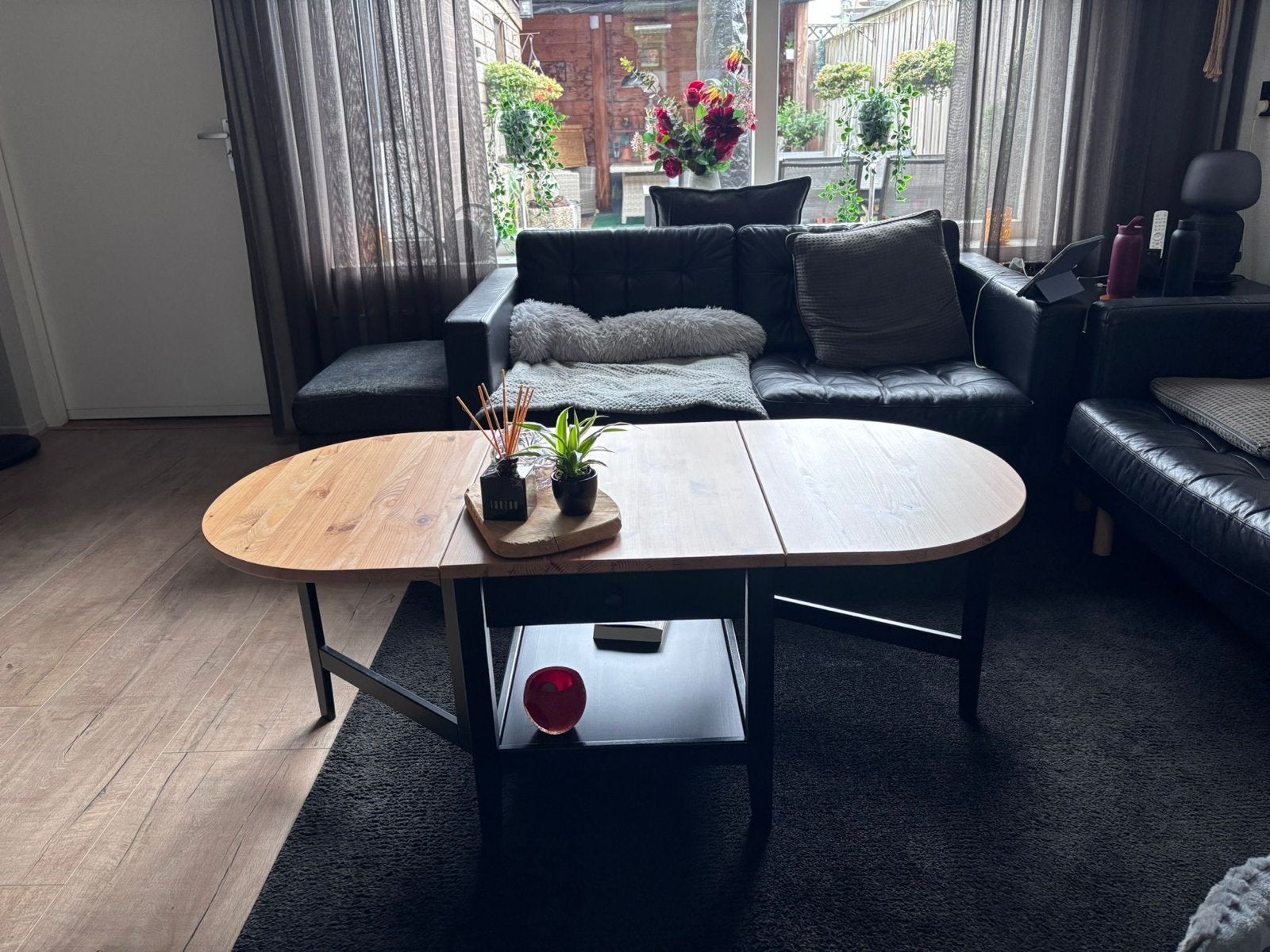 Uitschuifbare eettafel & uitklapbare salontafel, Ophalen, 100 tot 150 cm, 50 tot 100 cm, Zo goed als nieuw