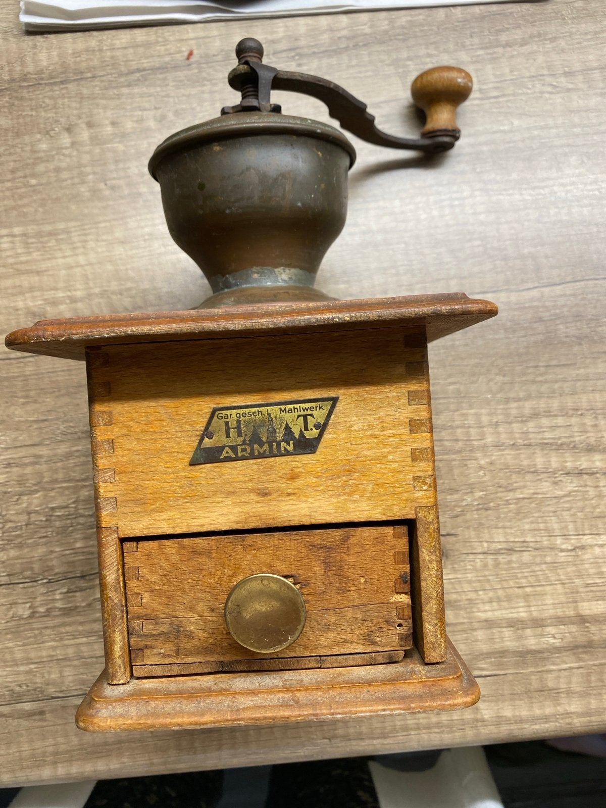 Antieke H.A.T. Armin Koffiemolen - Houten Handmolen, Ophalen of Verzenden
