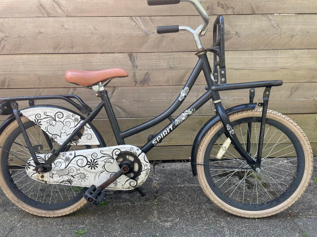 Spirit meisjes transportfiets 20 inch, zwart met bloemmotief, Fietsen en Brommers, Fietsen | Meisjes, Ophalen, Gebruikt, Terugtraprem