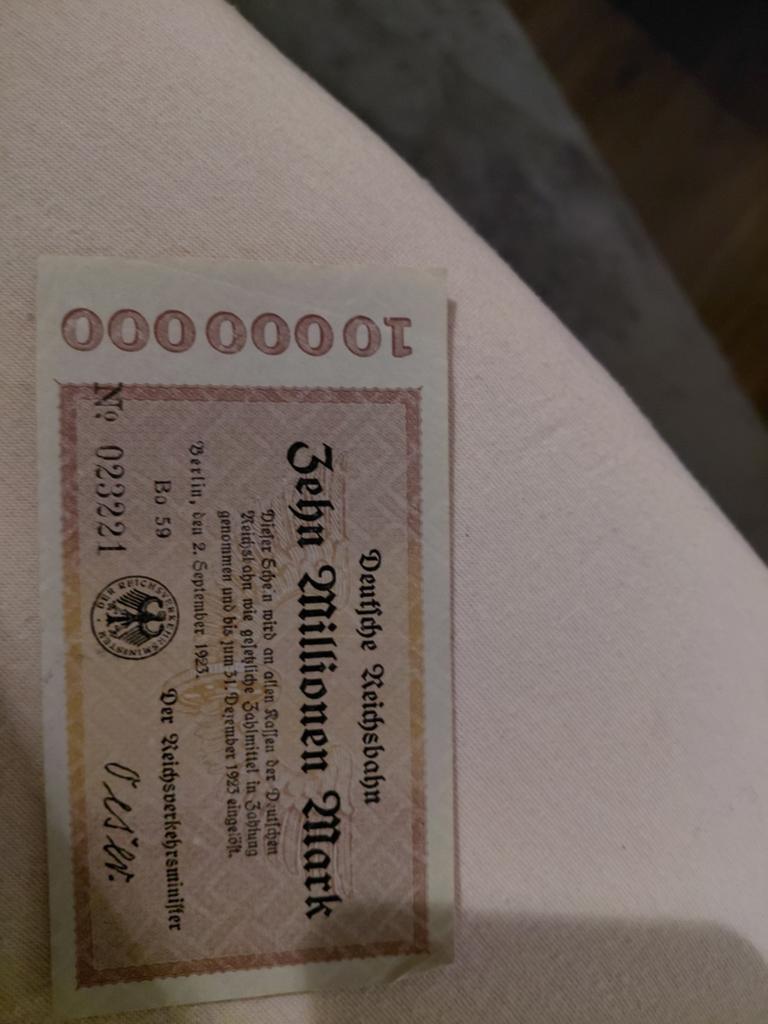 Duitse Reichsbahn 10 Miljoen Mark biljet 1923, Ophalen of Verzenden, Los biljet