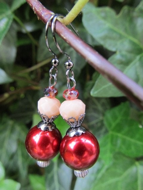 Oorbellen Franka glasparel-kristalglas facet blackplated, Sieraden, Tassen en Uiterlijk, Oorbellen, Hangers, Nieuw, Glas, Rood