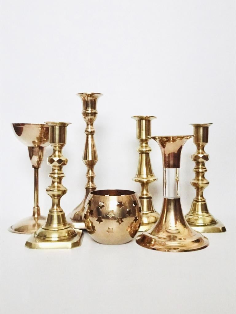 Vintage antiek kandelaar kandelaars messing goud klr koper, Ophalen, Koper of Brons