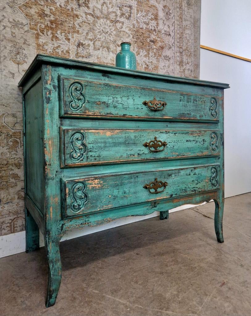 Vintage ladekast turquoise patina shabby chic commode, Huis en Inrichting, Kasten | Ladekasten, Ophalen, Donyavimin@gmail.com