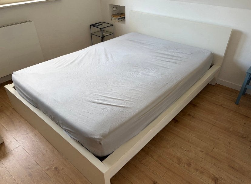 Tweepersoonsbed 140x160 cm, Huis en Inrichting, Slaapkamer | Bedden, Ophalen, Gebruikt, Wit, Tweepersoons