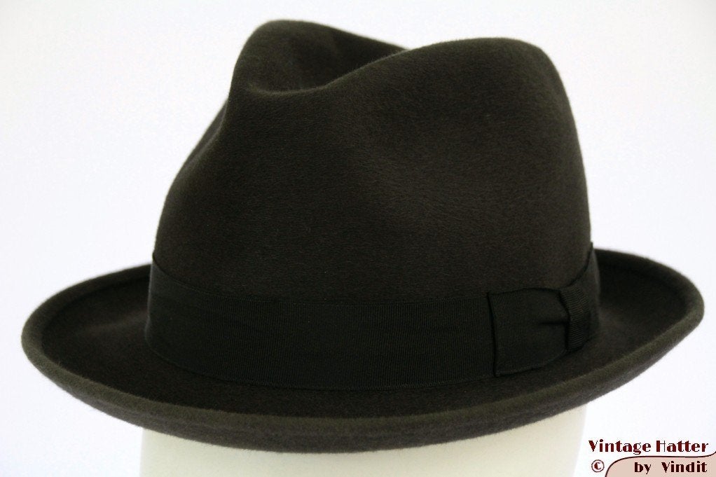 Vintage Gleufhoed Pichwich groen grijs haarvilt 55,5 - 56 =S, Hoed, Ophalen of Verzenden, 57 cm (M, 7⅛ inch) of minder, Gedragen