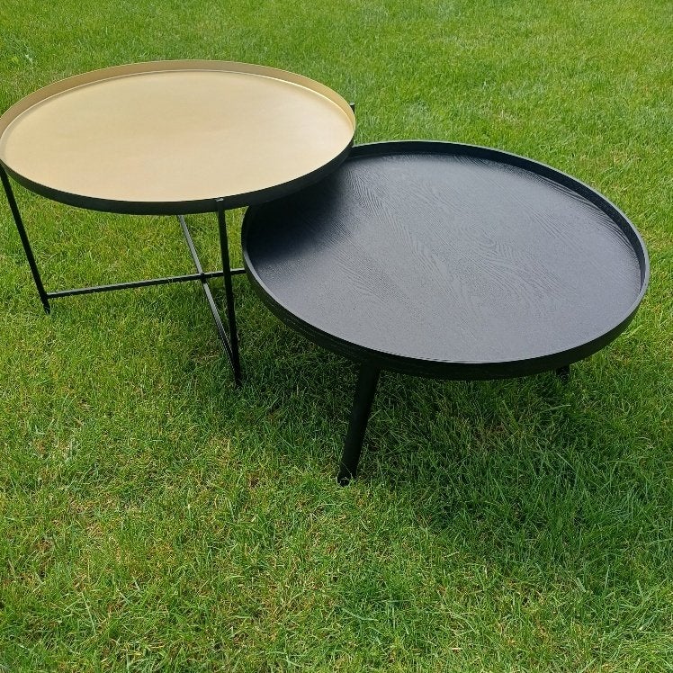 WOOOD salontafel set, zwart/goud, Huis en Inrichting, Tafels | Salontafels, Ophalen, 50 tot 100 cm, Rond, 50 tot 100 cm